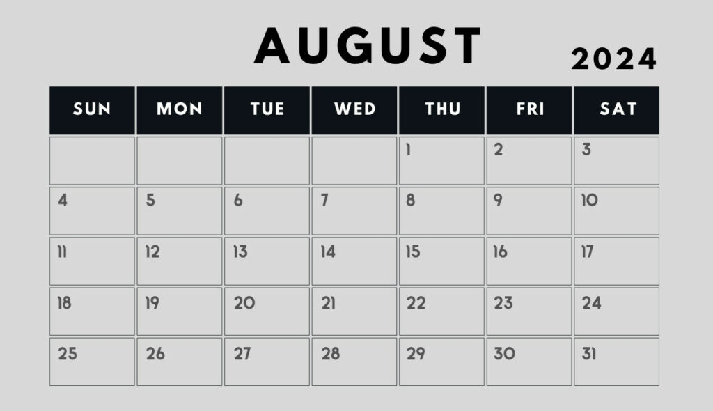 August 2024 Holidays Calendar with Large Space Notes