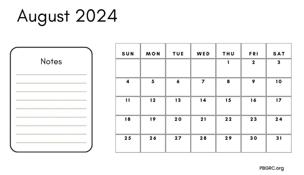 August 2024 Notable Calendar