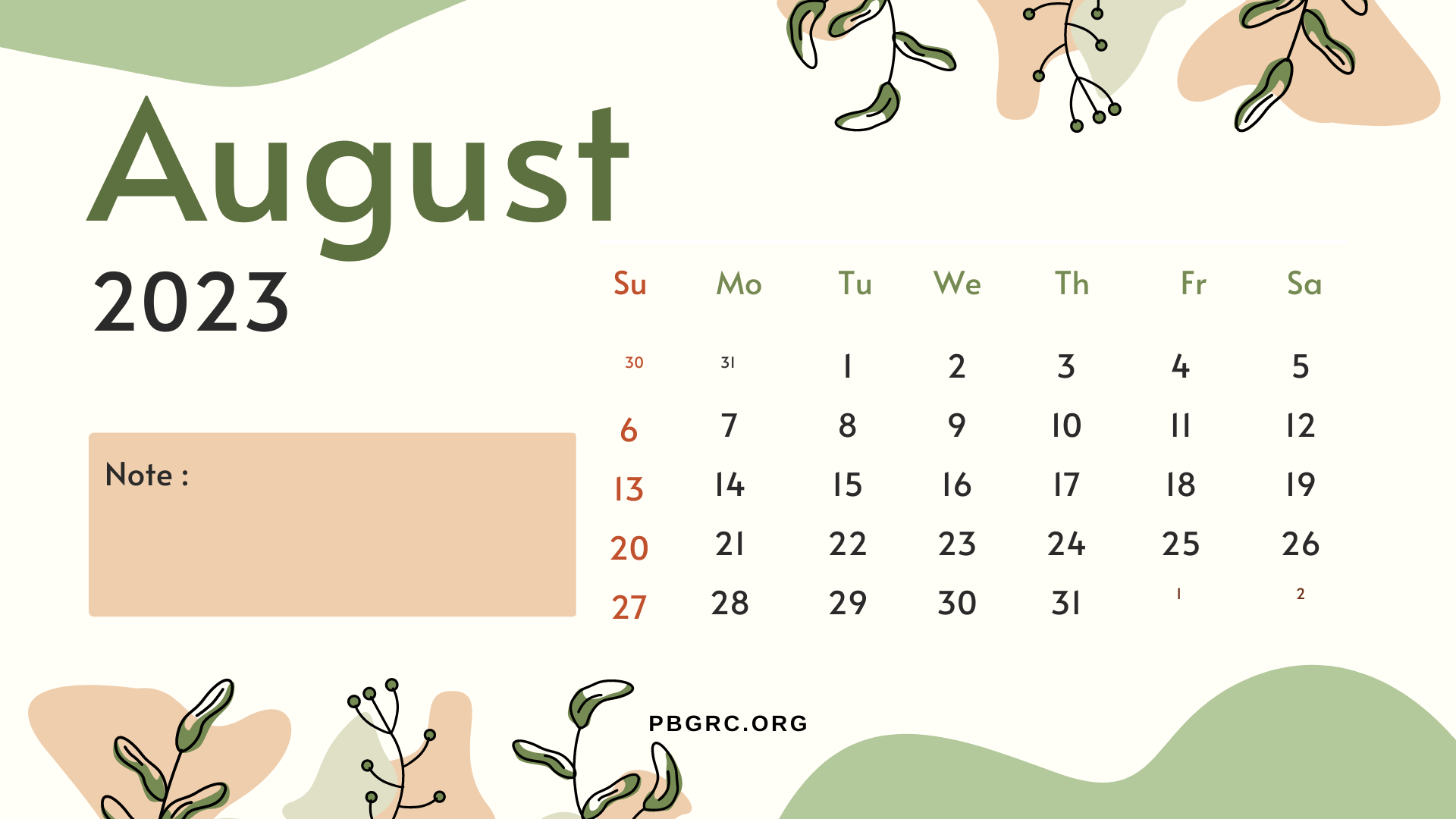 August Calendar 2023 Cute Design