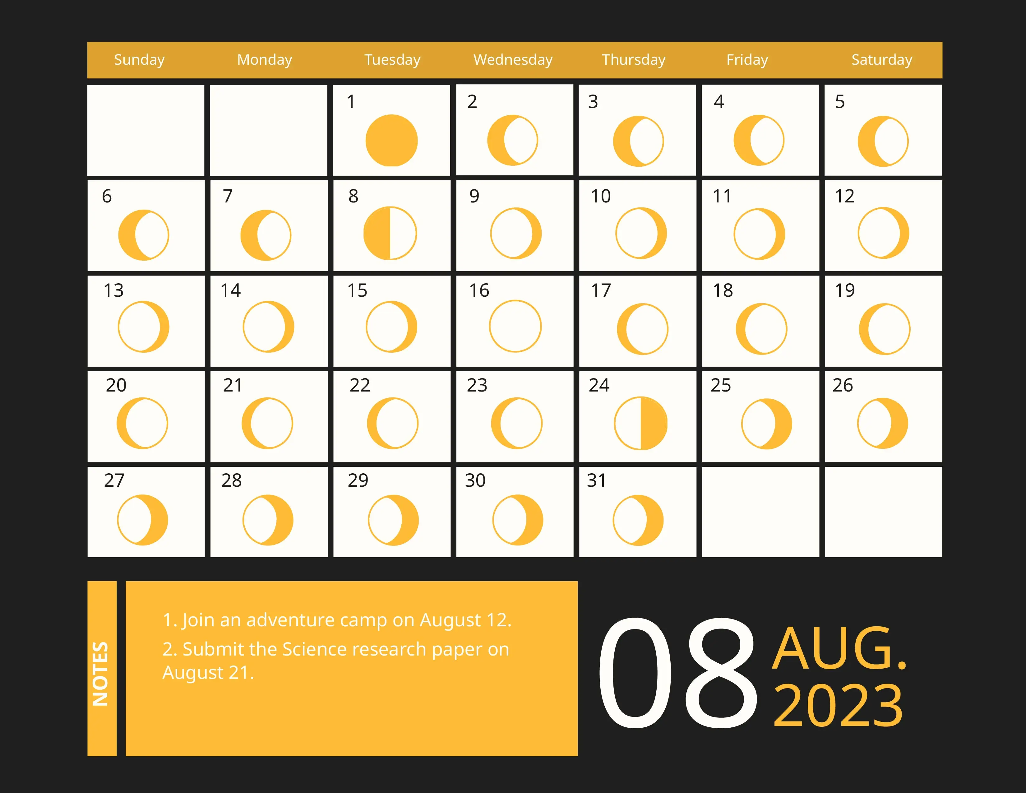 August Calendar 2023 Moon Phases