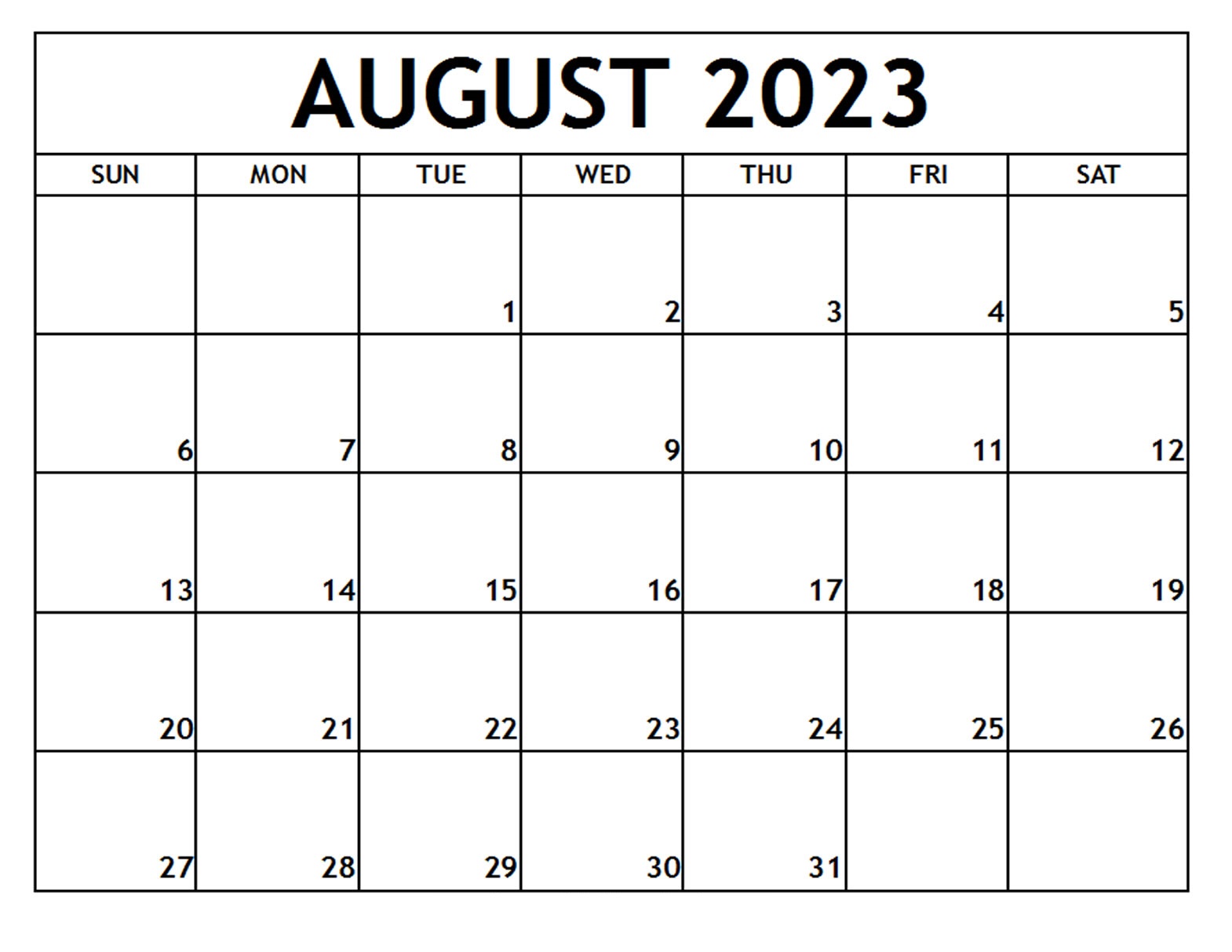 Blank August 2023 Calendar Templates