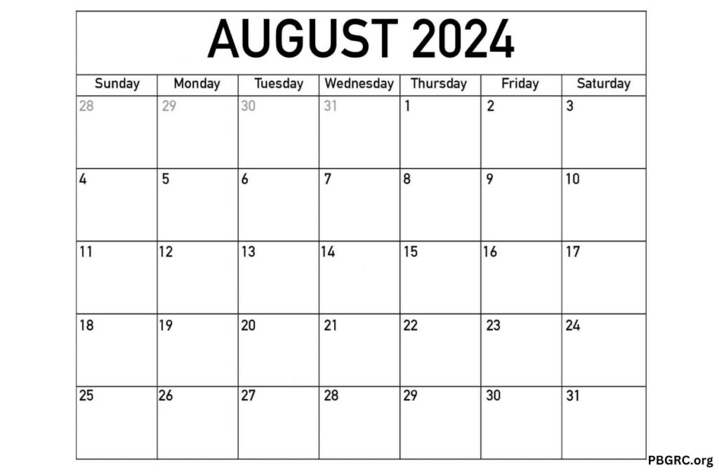 Blank August 2024 Calendar Template To Download