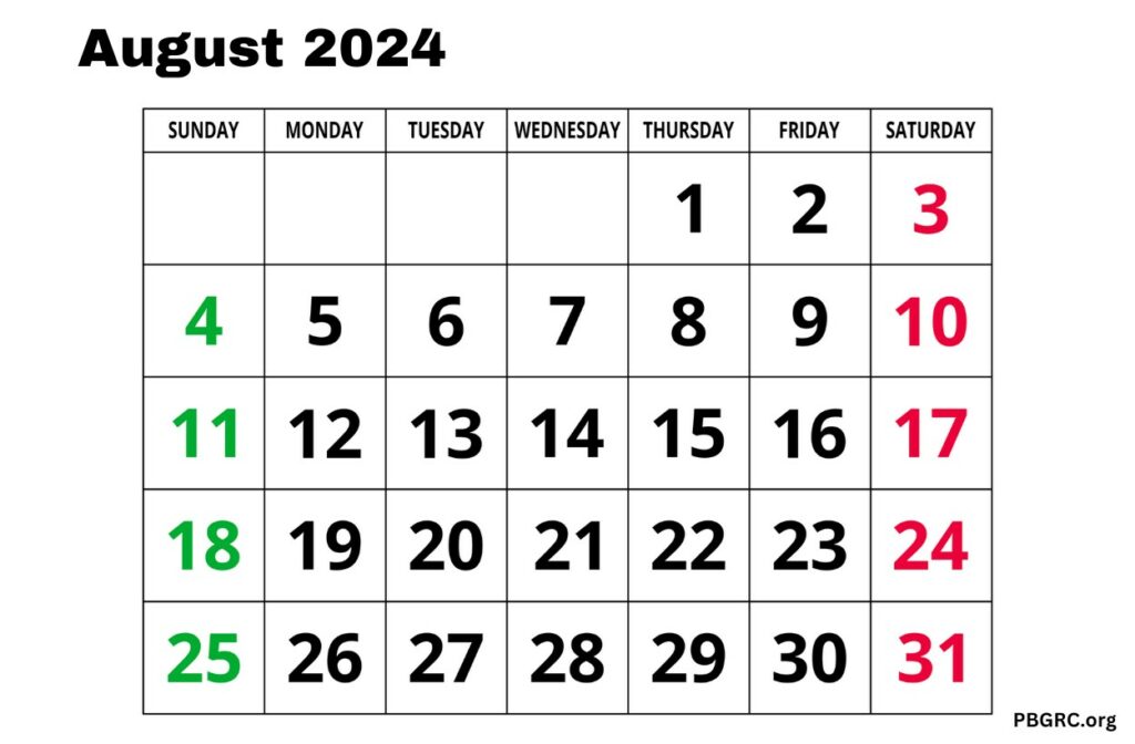 Blank Format 2024 August Calendar