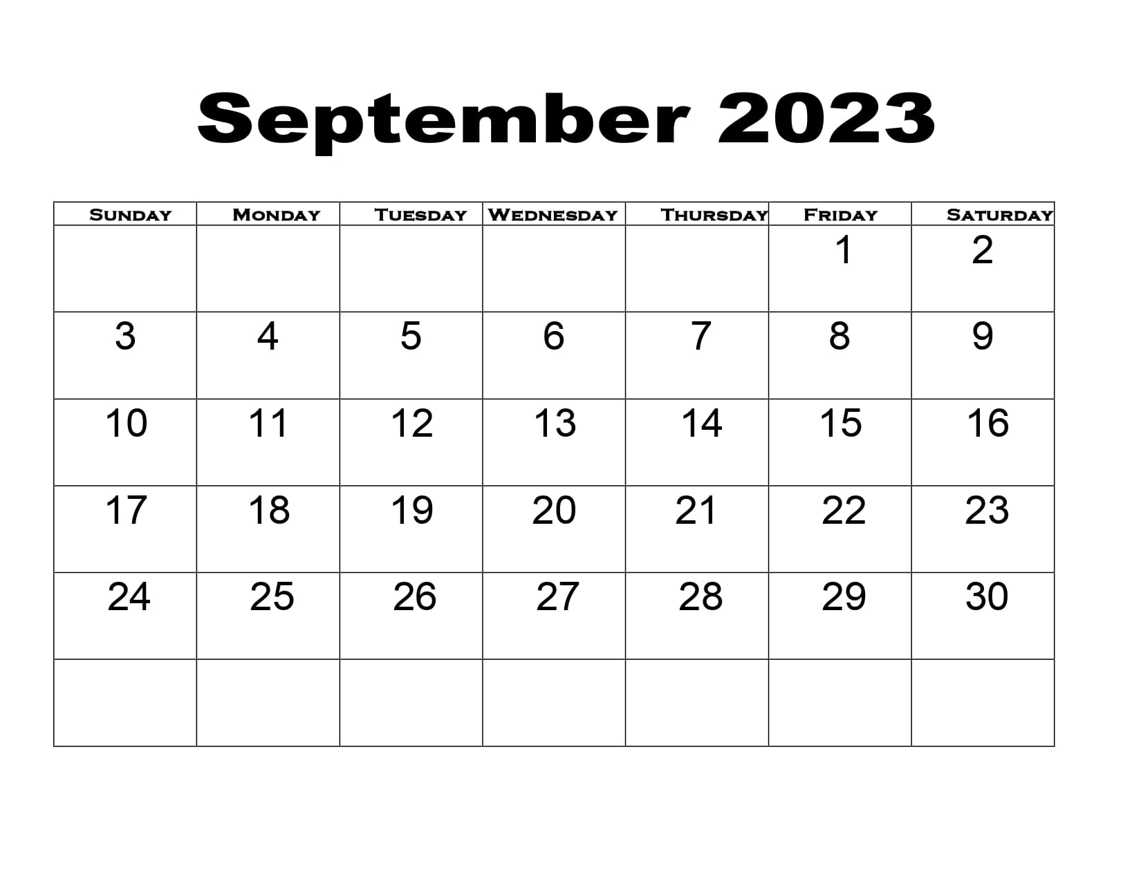 Blank September 2023 Calendar PDF