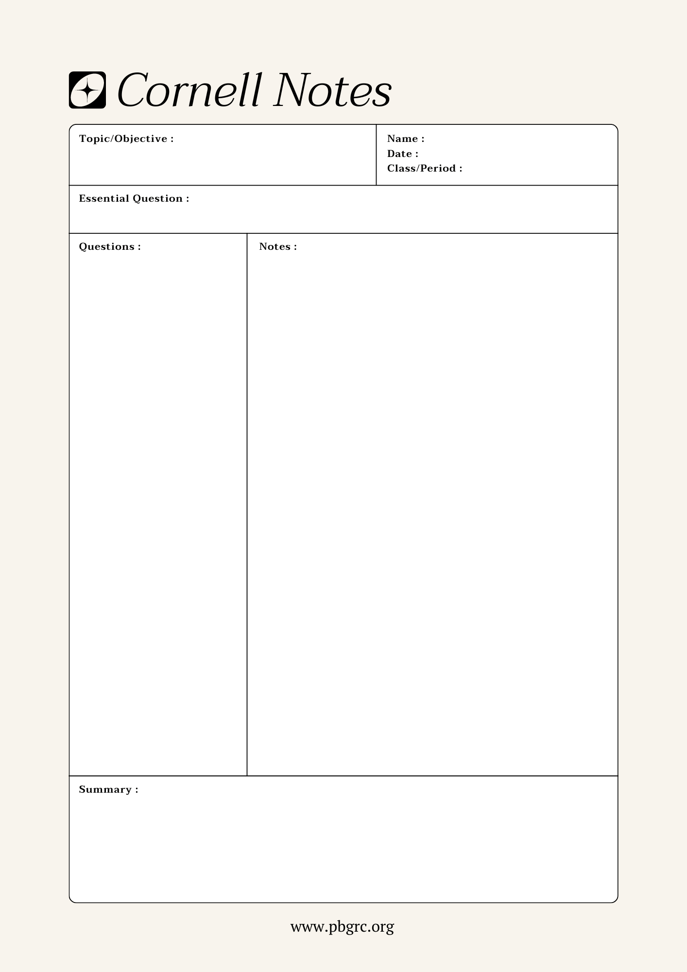 Classic Cornell Notes Template