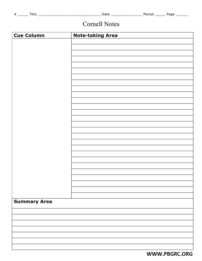 Cornell Notes Word Template