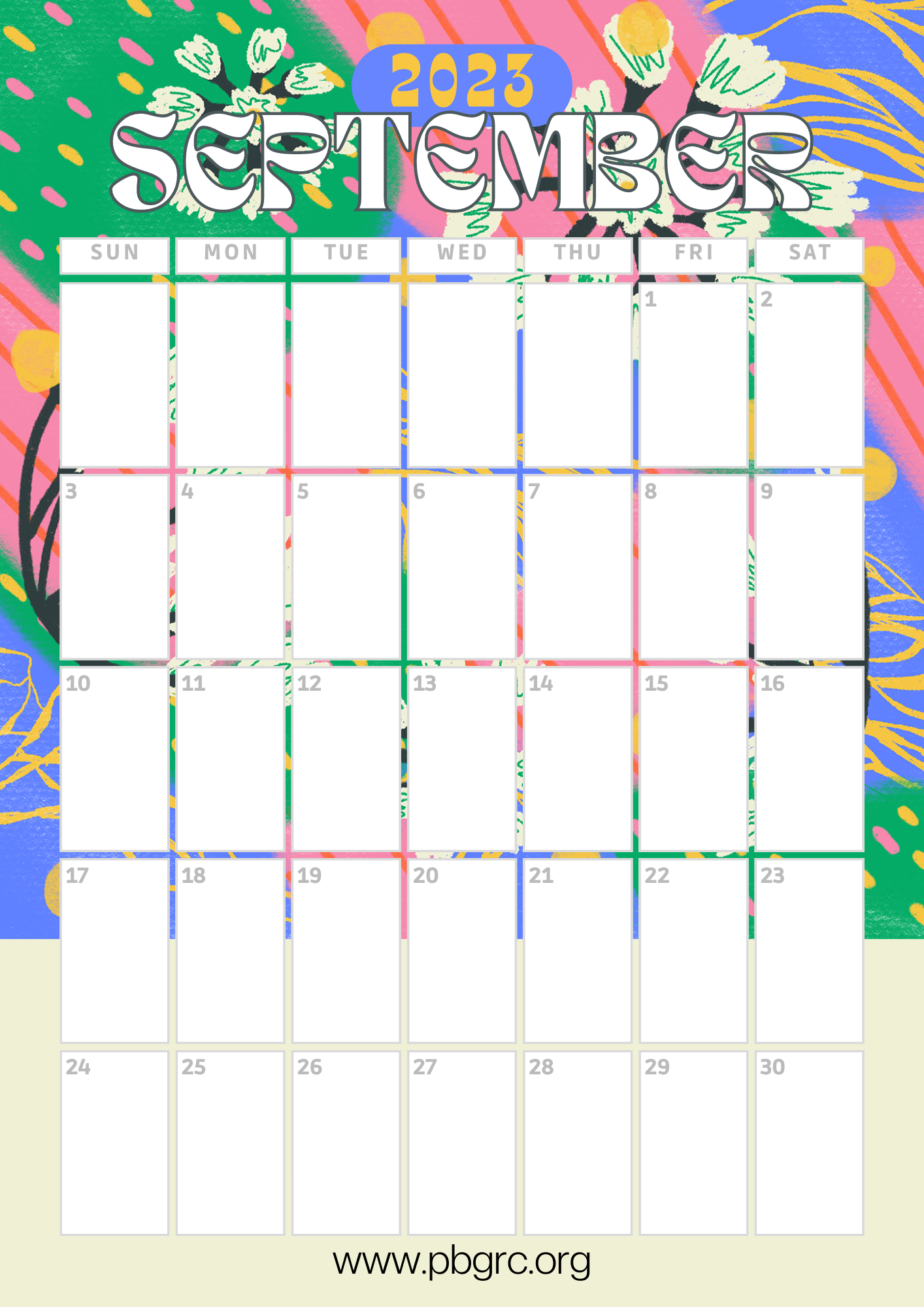 Cute September 2023 Floral Calendar