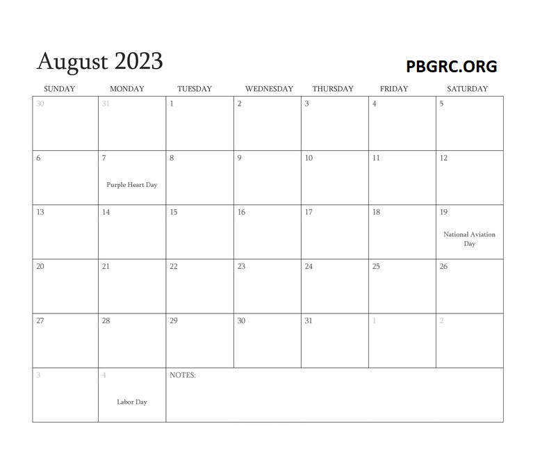 Editable 2023 Calendar August