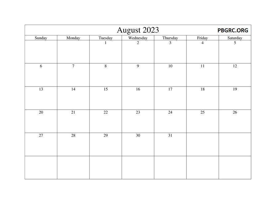 Editable August 2023 Calendar Templates