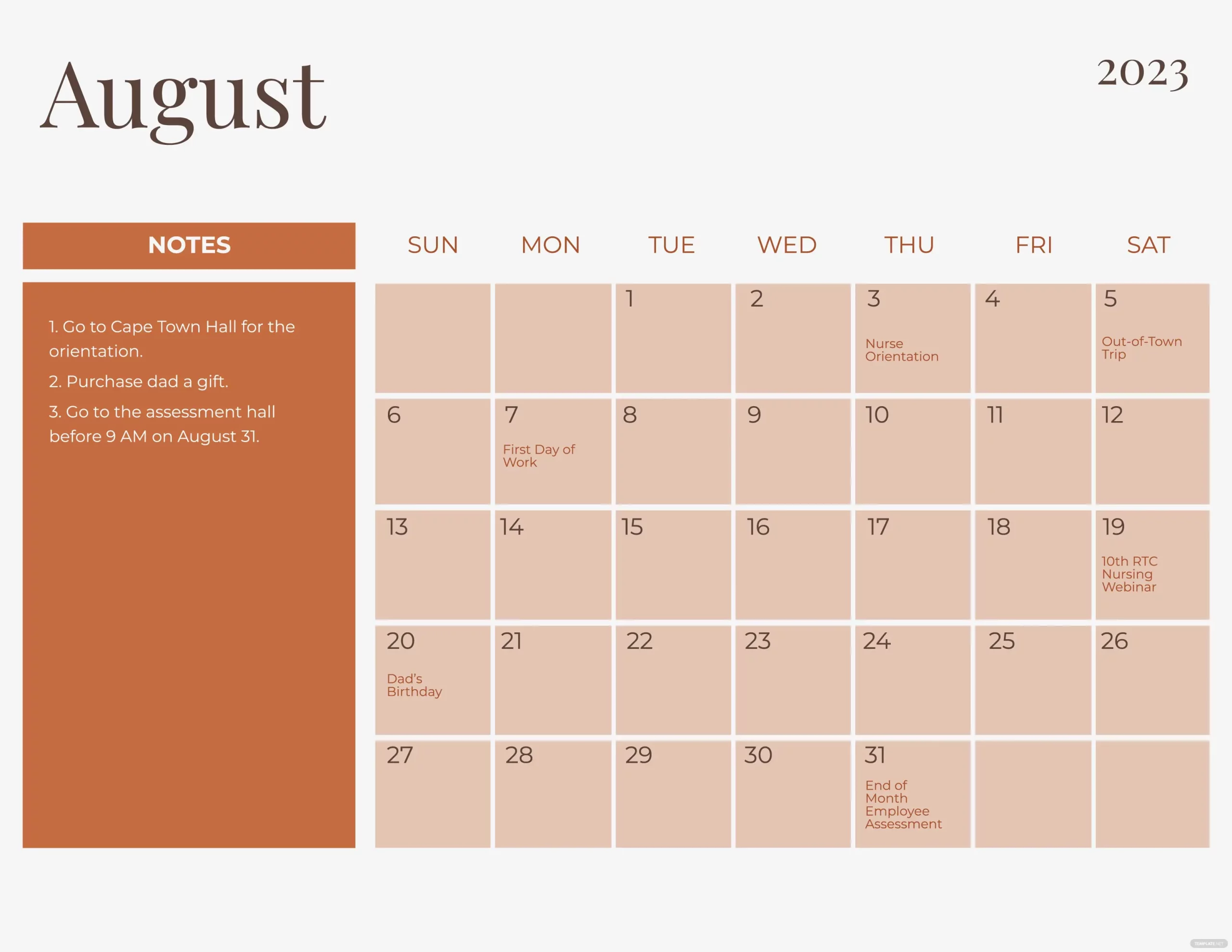 Editable August Calendar 2023 Templates