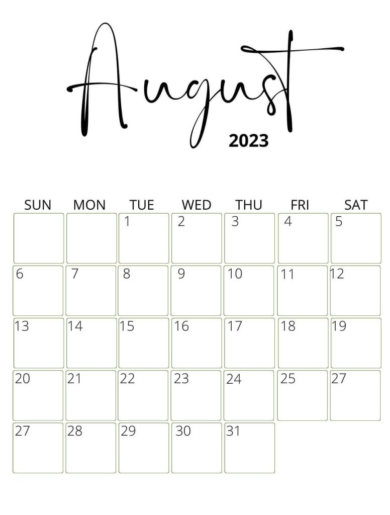 Elegant August 2023 Calendar Templates