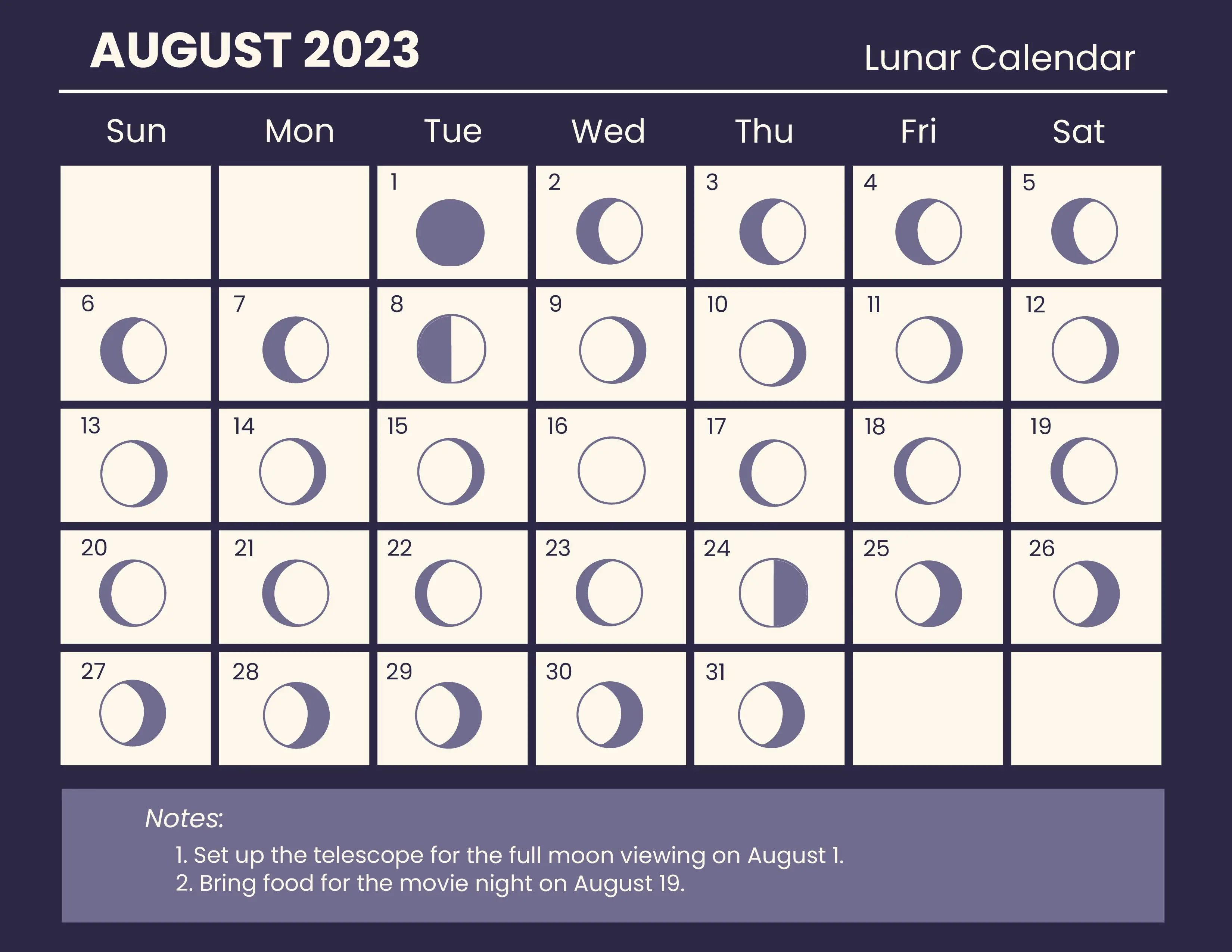 Free Lunar Calendar August 2023