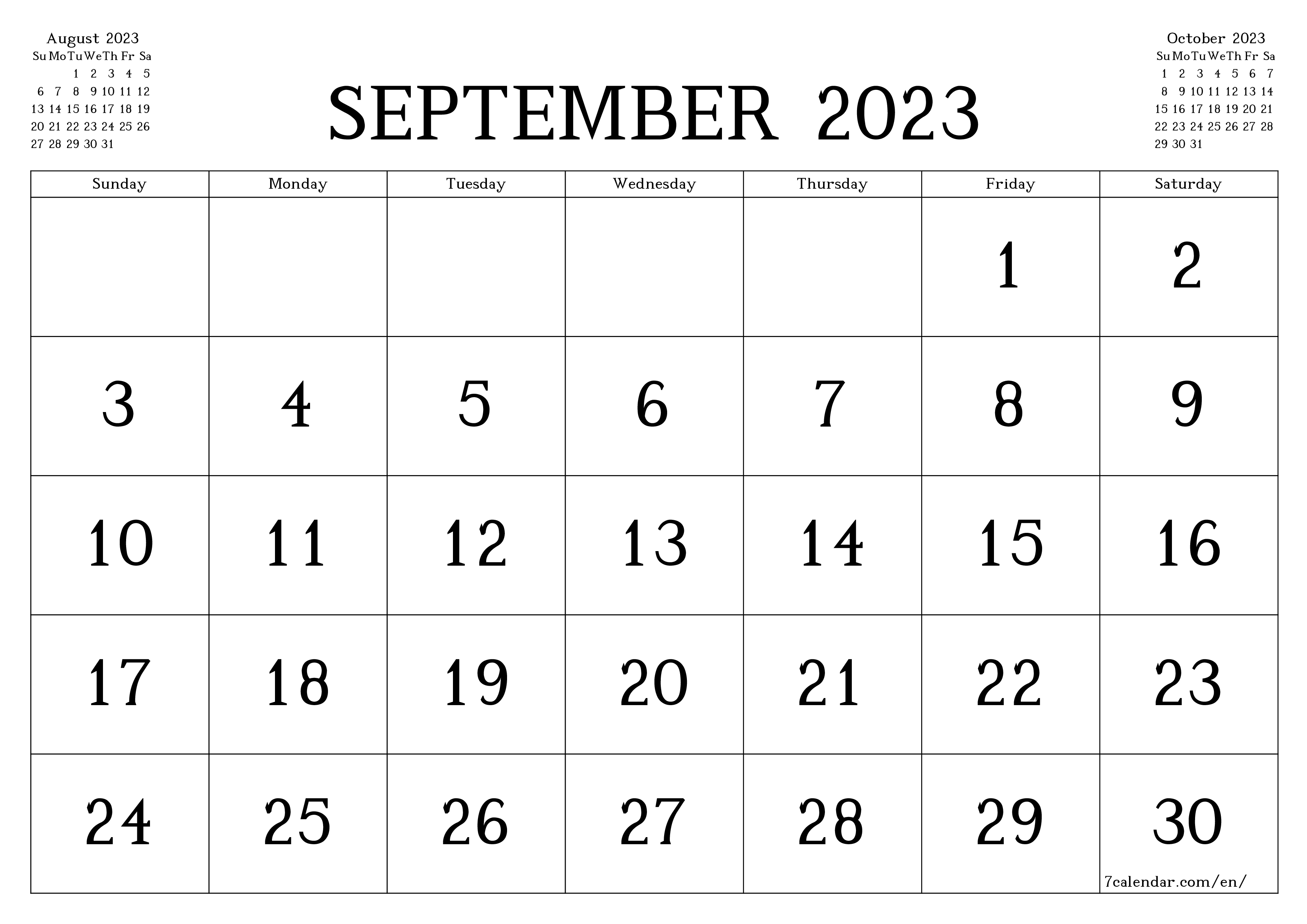 Free Printable September Calendar 2023