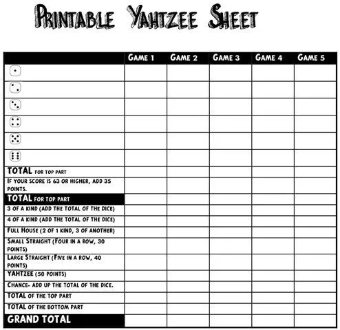 Free Printable Yahtzee Score Sheets & Cards [Excel, Word]