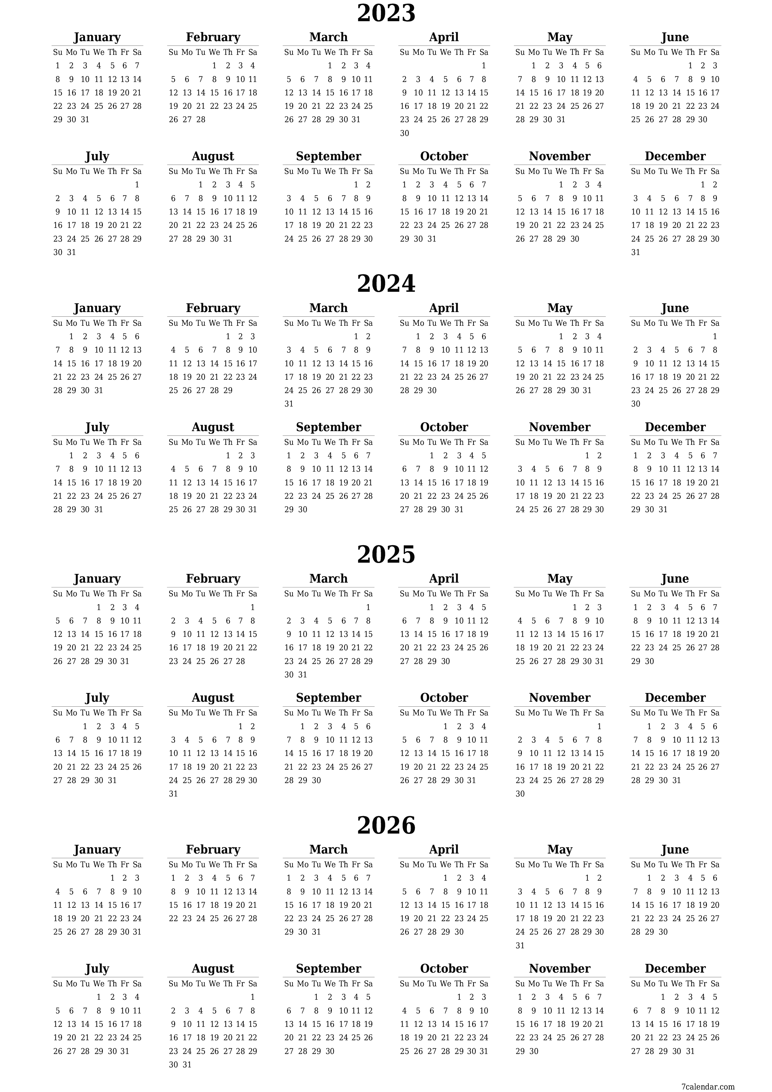 Free Three Year Calendar Printable