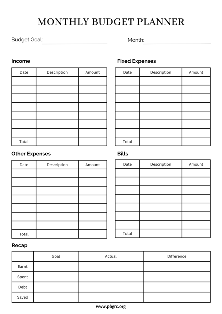 Monthly Budget Template Free