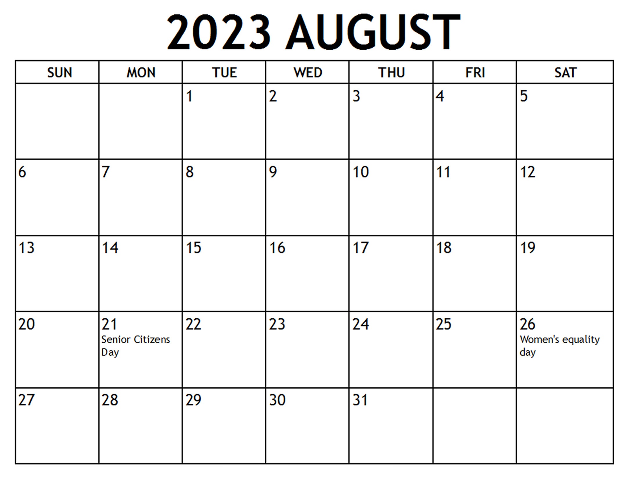 Printable August 2023 Calendar Templates