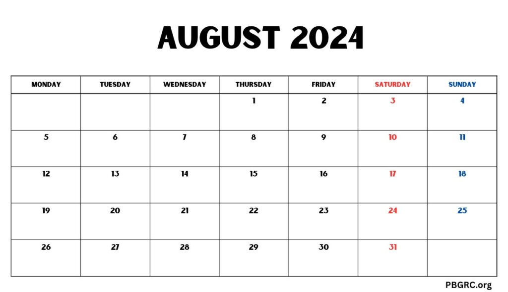 Printable August 2024 Editable Calendar