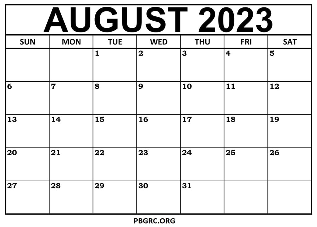 Printable August Calendar 2023 Editable Templates