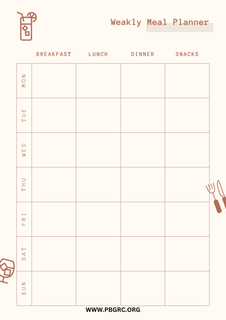 Printable Monthly Meal Planner