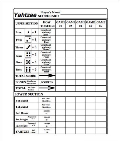 Printable Yahtzee Score Sheets PDF