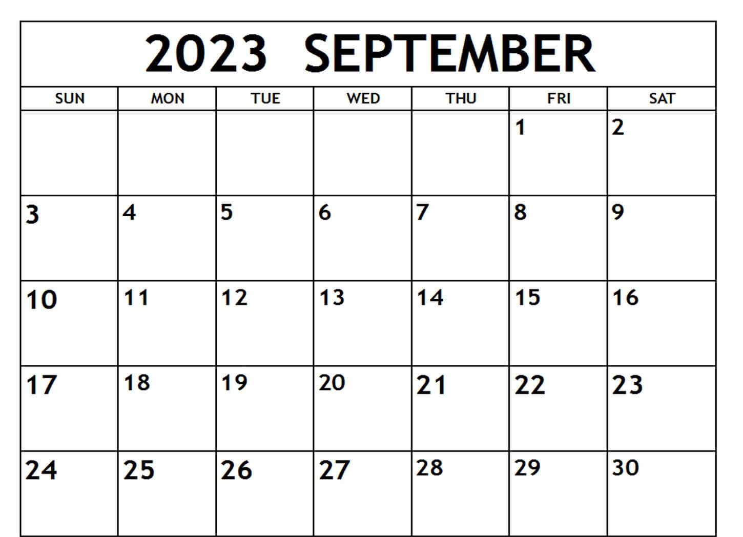 September 2023 Calendar Word
