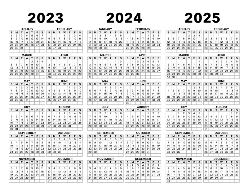 Three-Year Calendars 2023-24-25