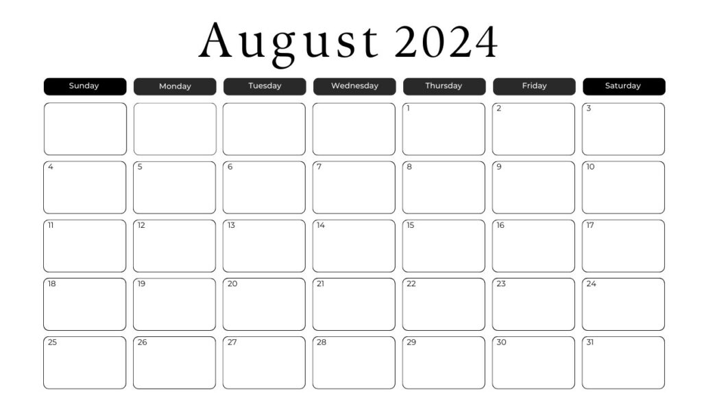 free monthly blank August 2024 calendar template