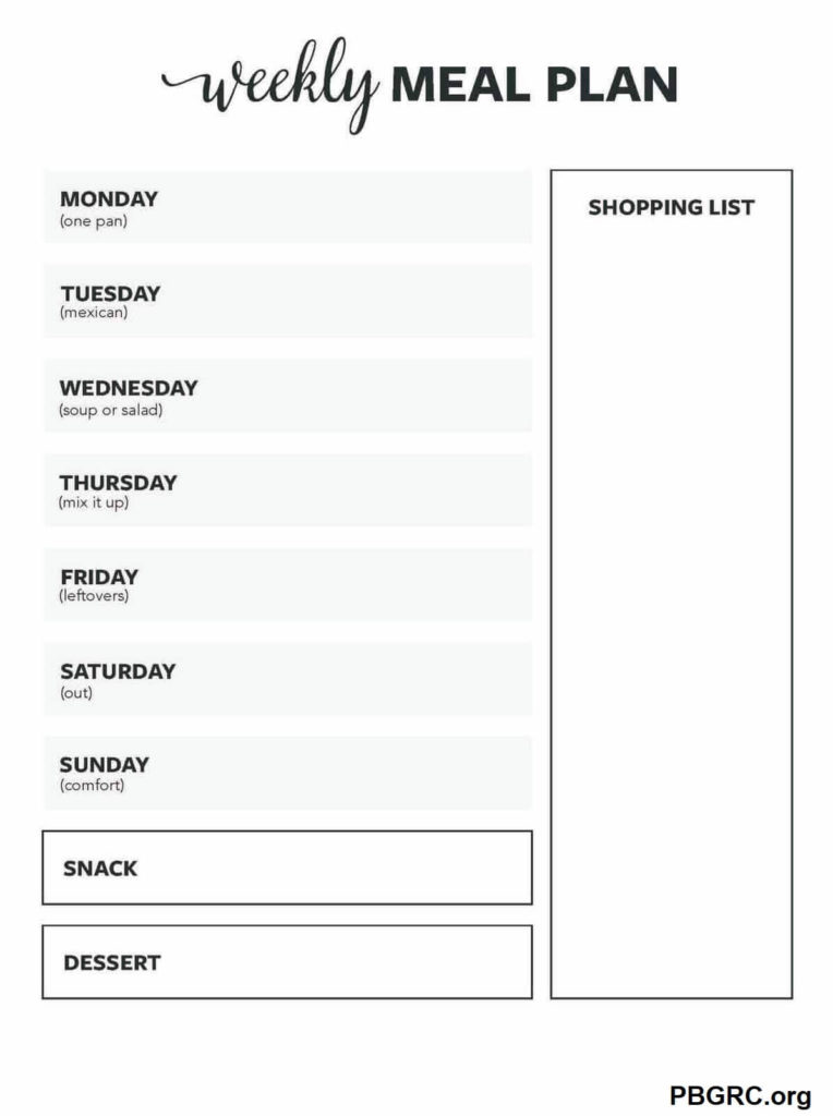 free printable weekly meal planner template with grocery list