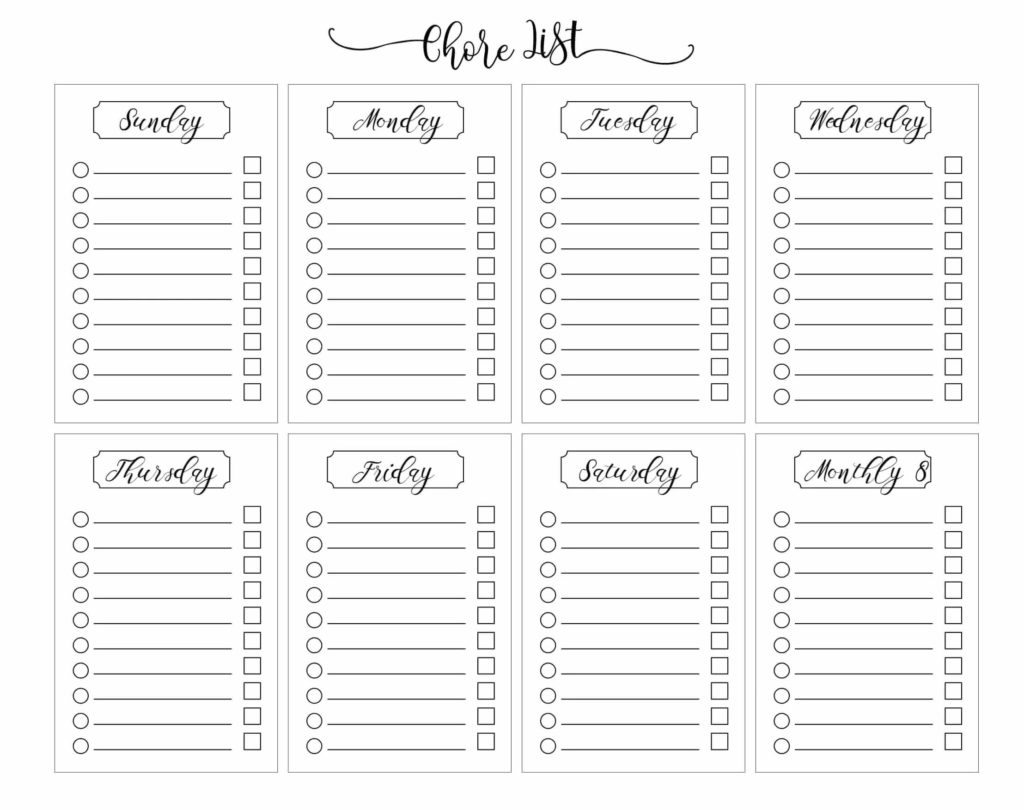 2024 chore chart templates for adults
