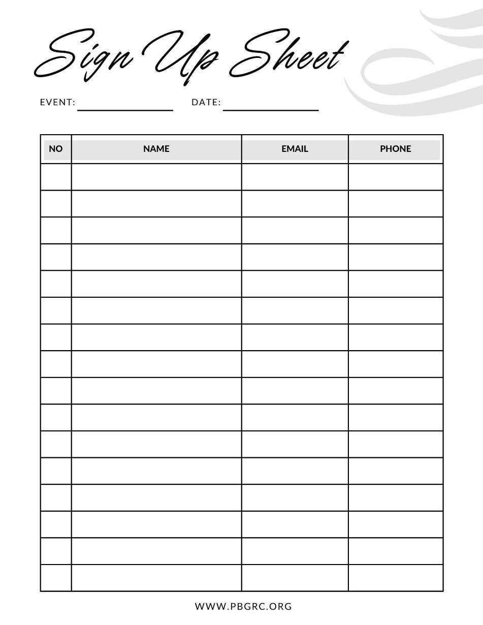 Classroom Party Sign-Up Sheet Template