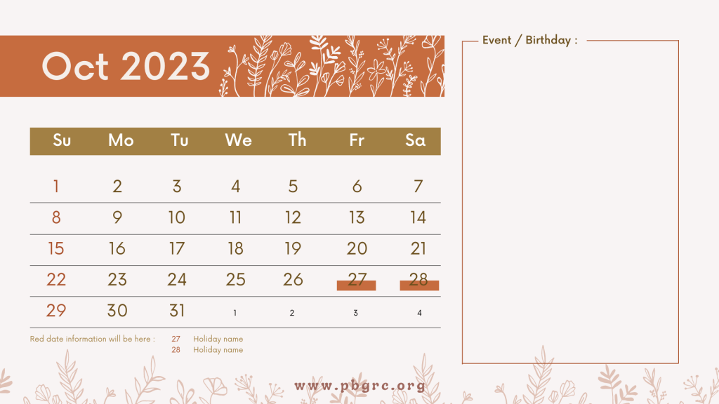 Cute October 2023 Floral Calendar