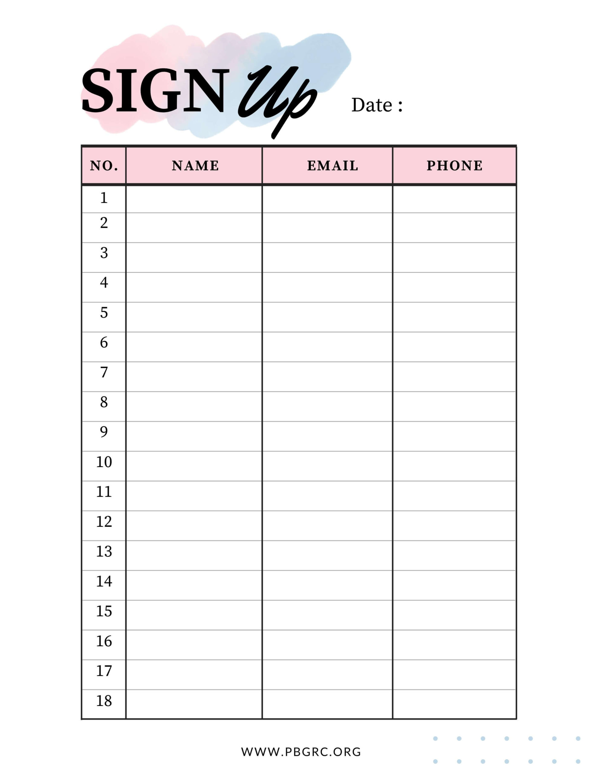 Email Sign-Up Sheet Template