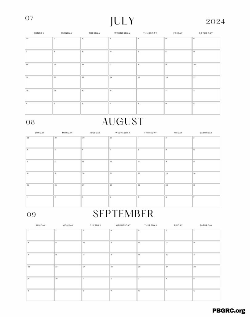 Fillable July August September 2024 calendar