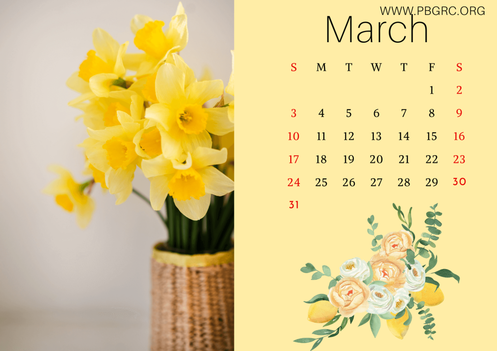 Floral March 2024 Calendar