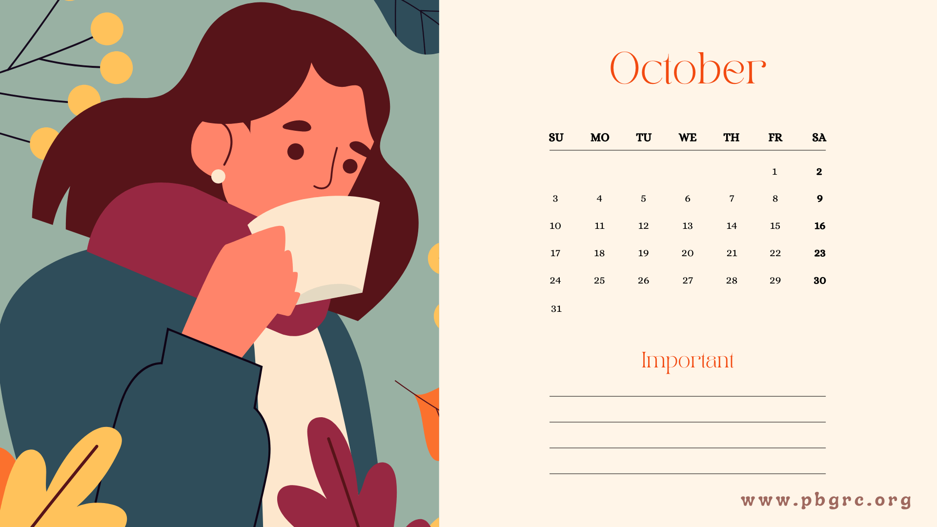 Floral October 2023 Wall Calendar