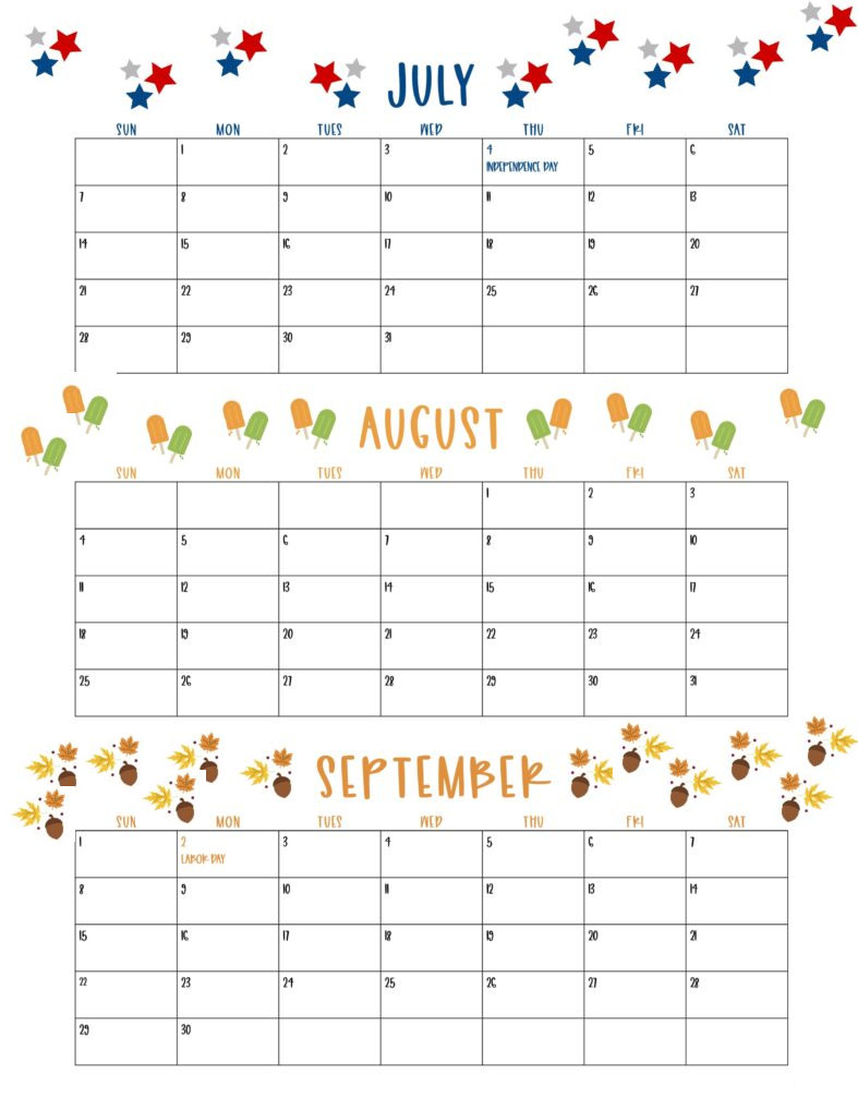 July Aug Sept 2024 Cute Calendar