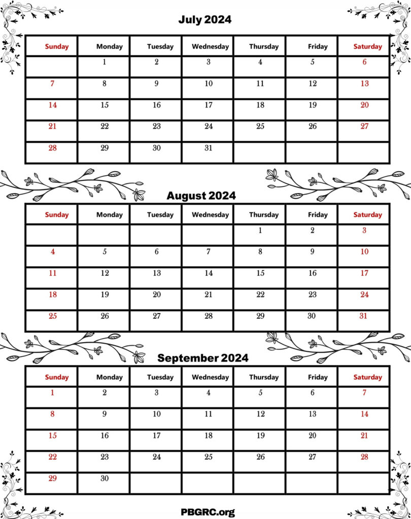 July August September 2024 Floral Calendar