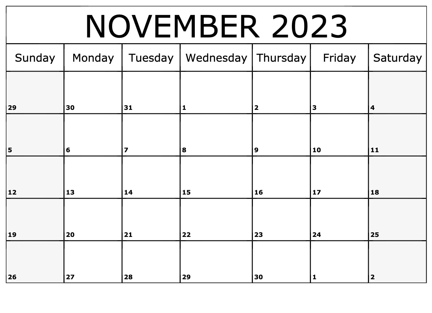 November 2023 Calendar Holidays Templates