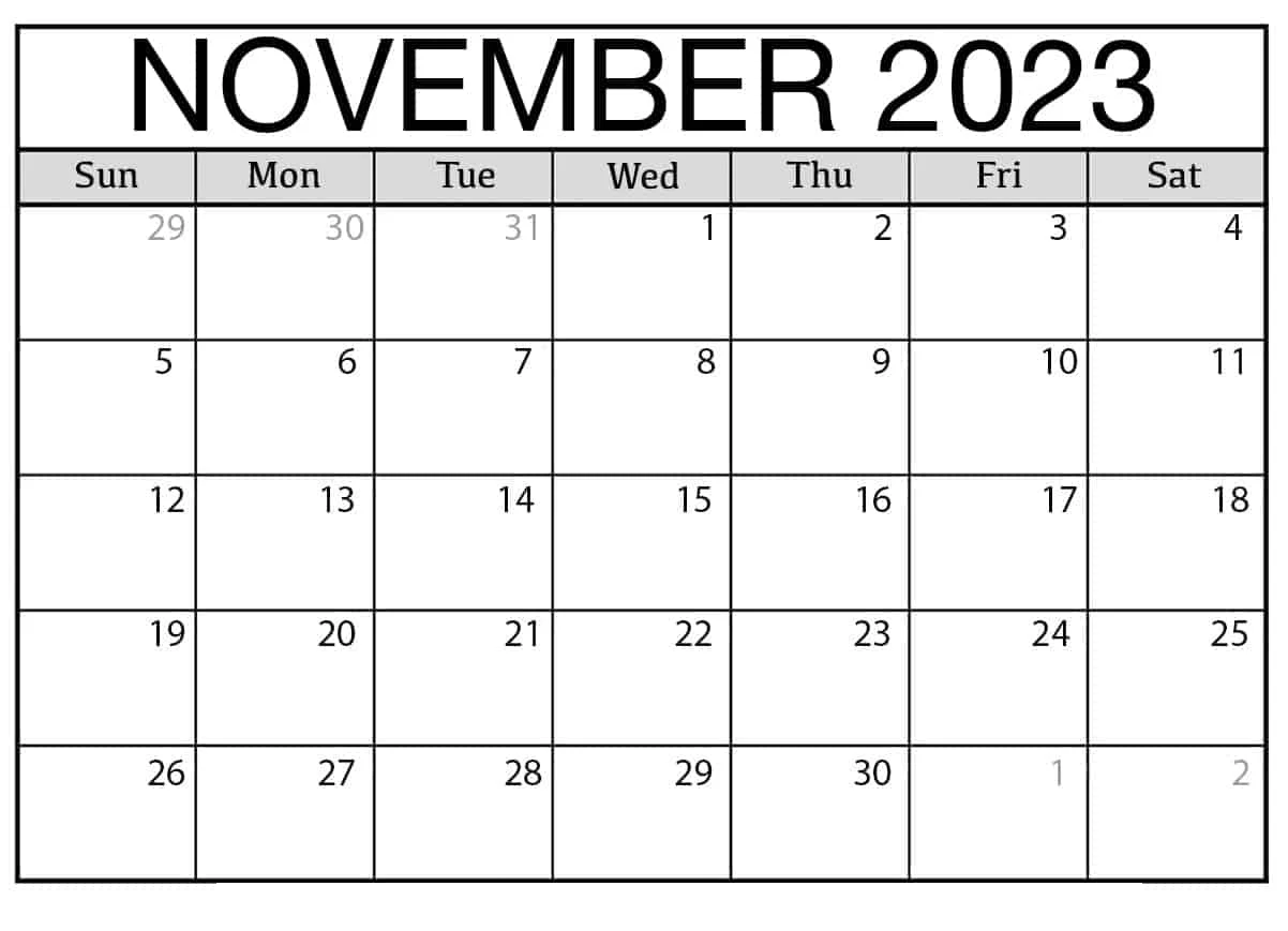 November 2023 Calendars Holidays Template