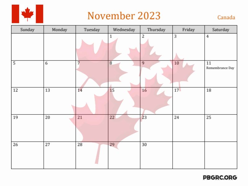 November 2023 Canada Calendar