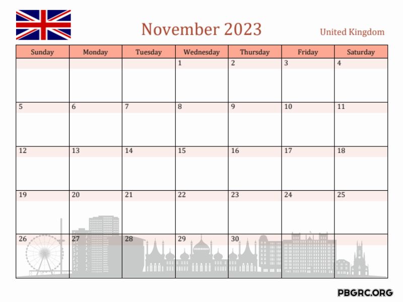 November 2023 UK Calendar