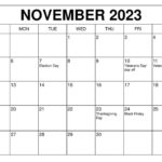 November Calendar 2023 Templates with Holidays