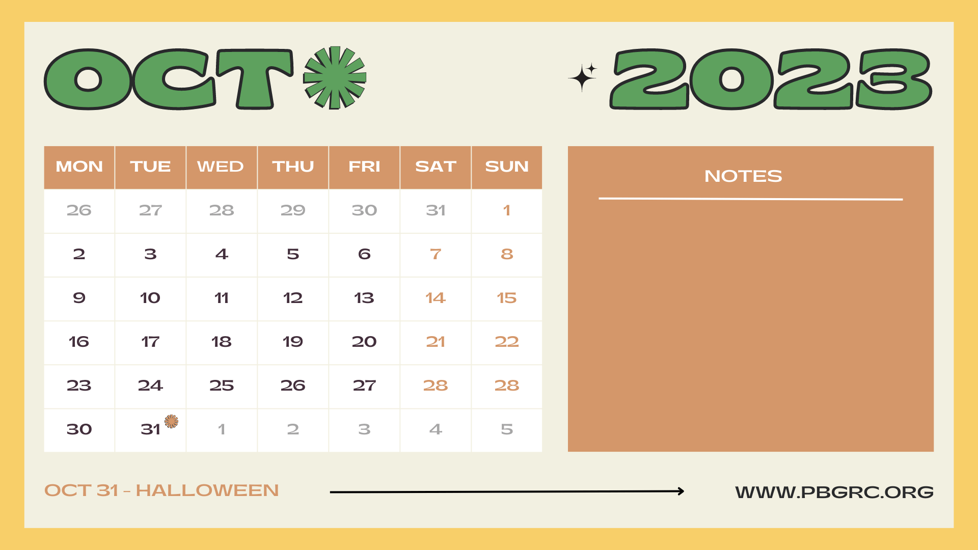 Oct 2023 Cute Calendar
