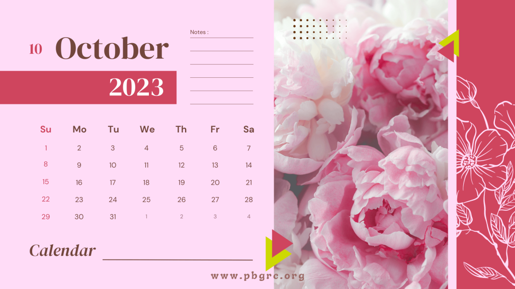 October 2023 Calendar Pink Design