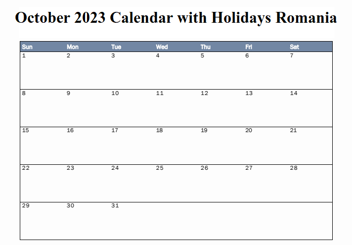 October 2023 Calendar with Holidays Romania