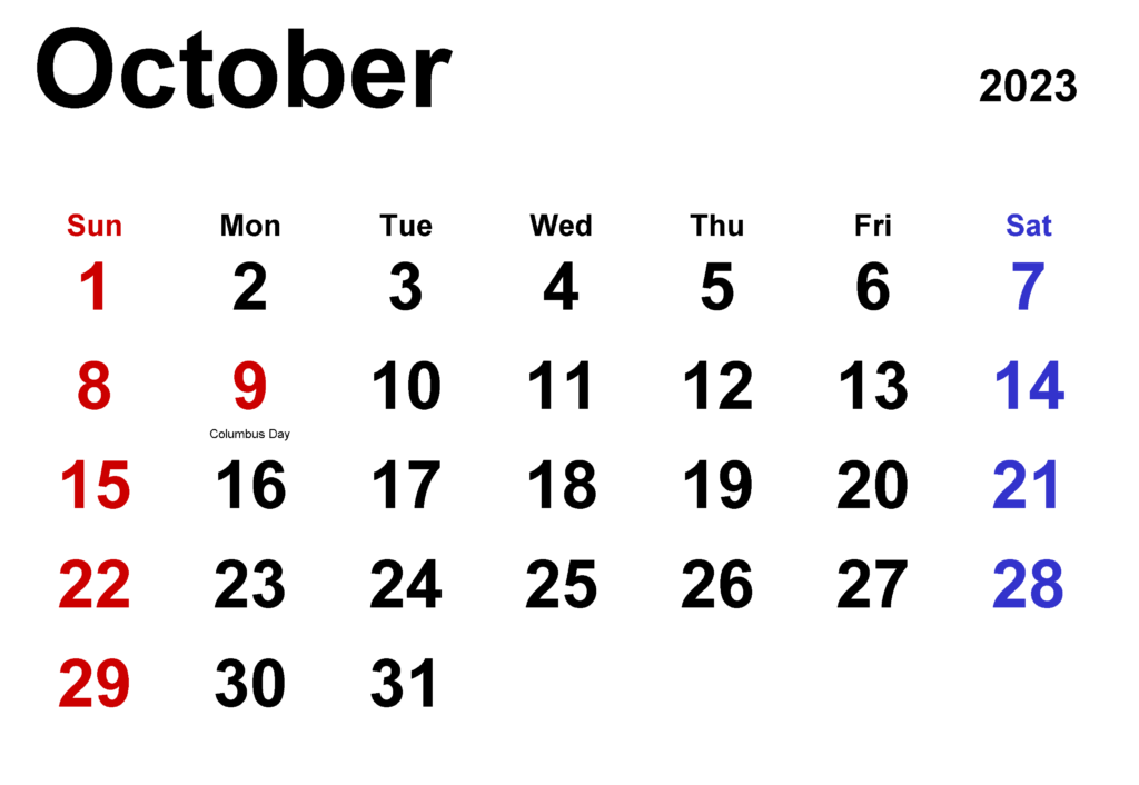 25+ FREE! October 2023 Calendar with Holidays Templates