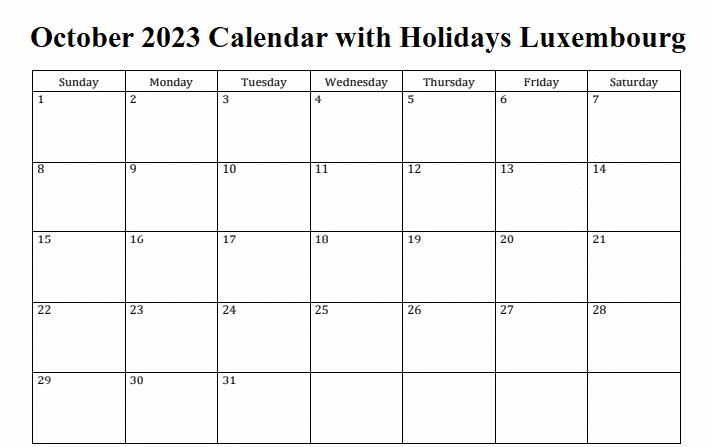 October 2023 Holidays Calendar with Luxembourg