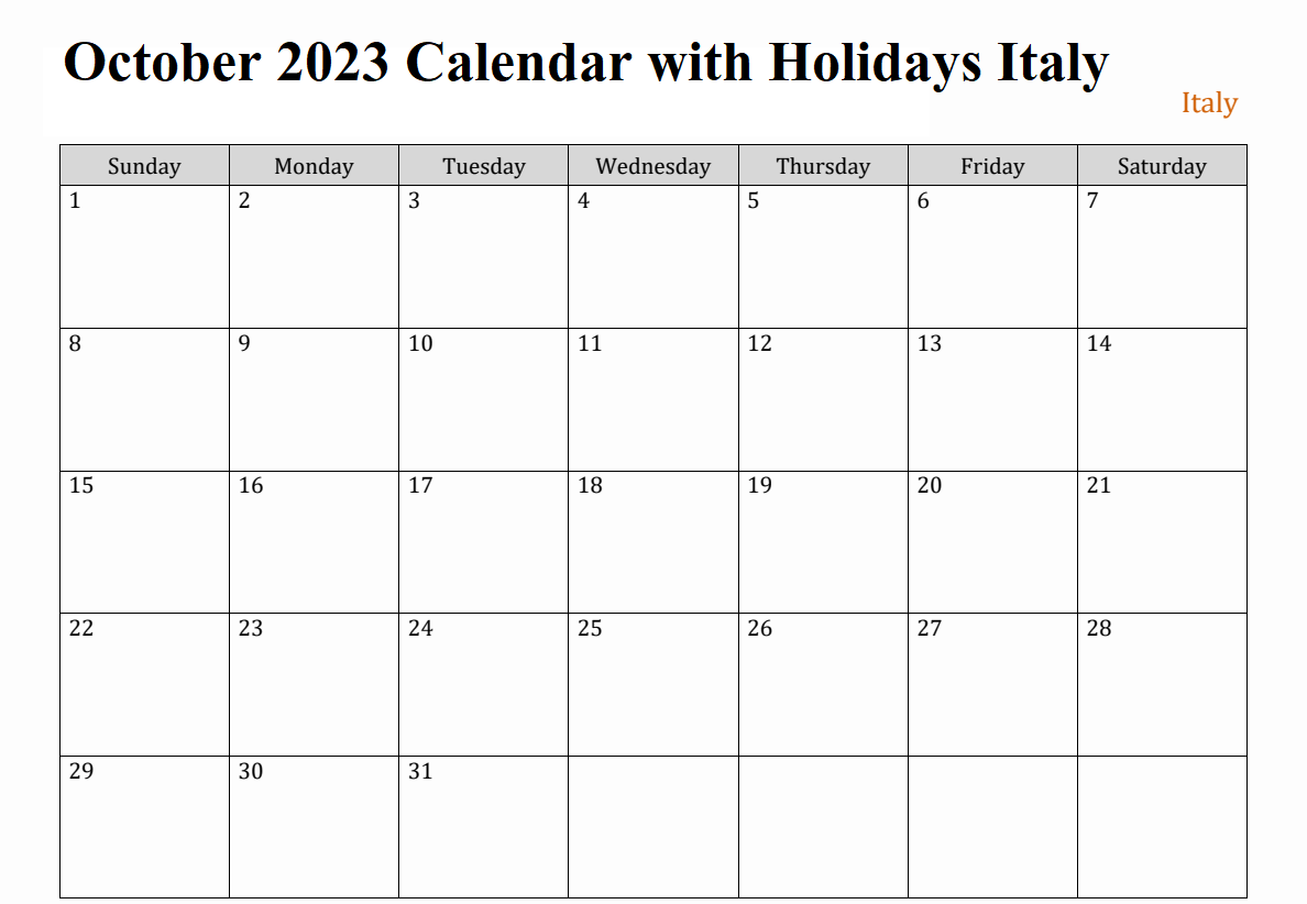 October 2023 Italy Calendar with Holidays