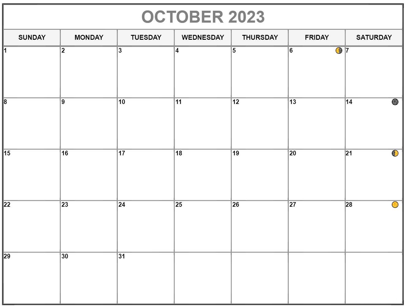 October 2023 Moon Calendar Templates